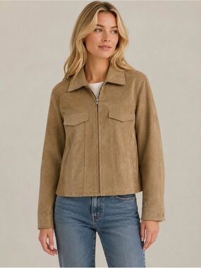 Ojai Tan Genuine Suede Zip Front Jacket Large